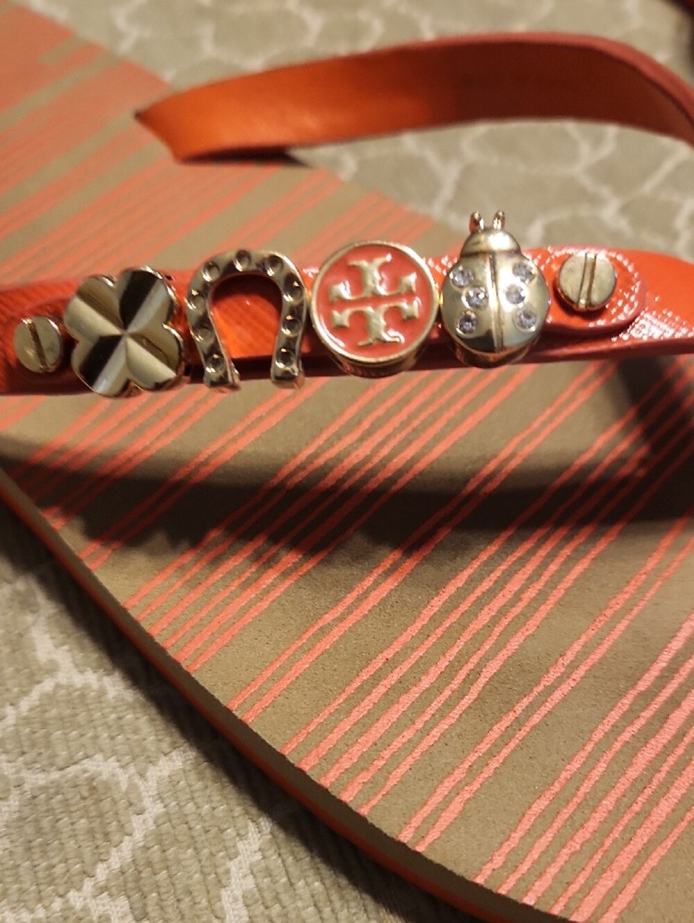 Tory Burch Orange Jeweled Flip Flop Sandals - Picture 3 of 5